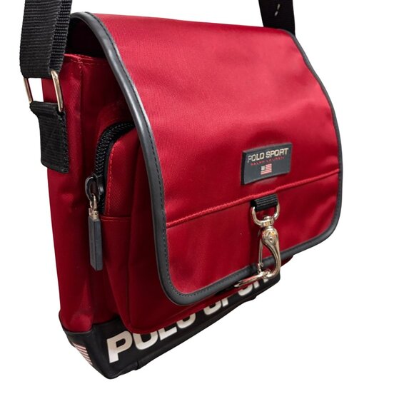 Y2K Polo Ralph Lauren Crossbody Bag 90s Spell Out American Flag M Preppy Sport - Picture 2 of 16